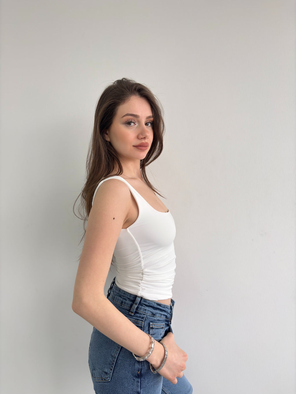 Yan Büzgü Kolsuz Crop