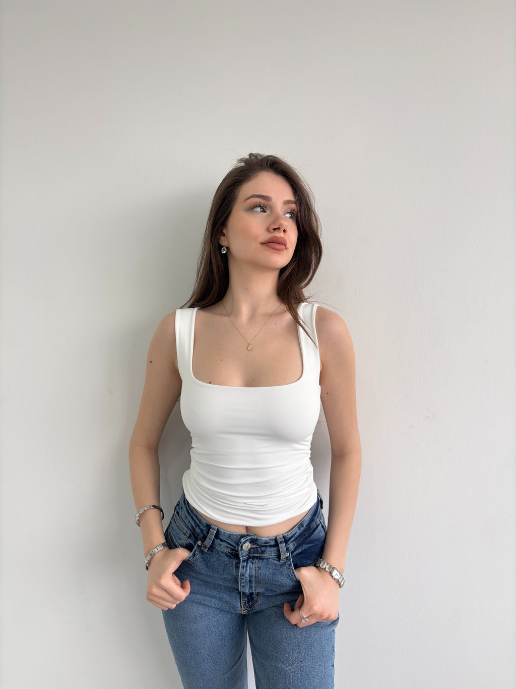 Yan Büzgü Kolsuz Crop