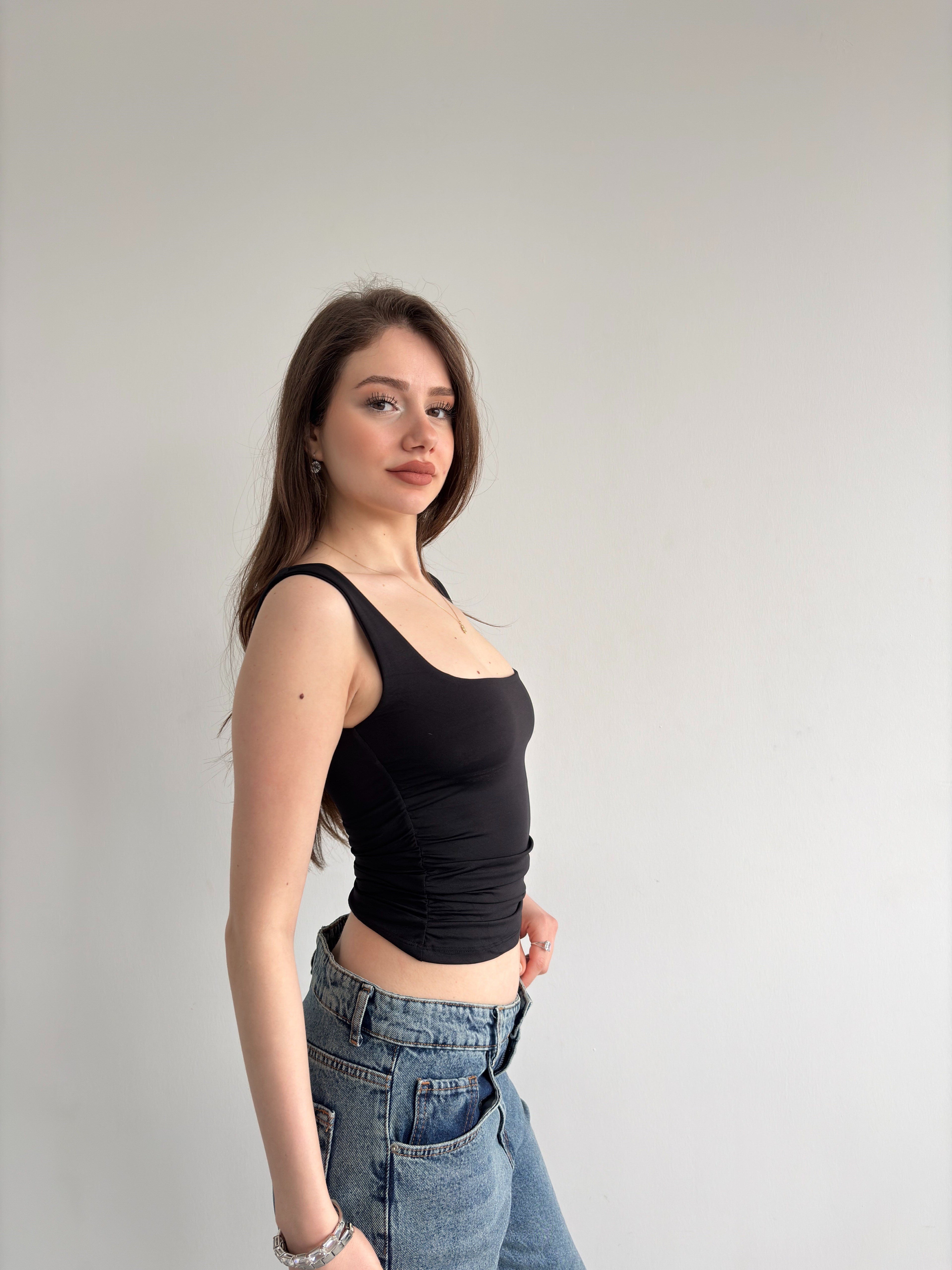 Yan Büzgü Kolsuz Crop